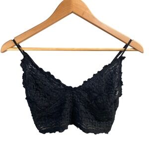 Free‎ People Black Lace Smocked Bralette Crop XS Dark Romantic Coquette Boho